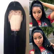 Длинные прямые кружевные передние человеческие волосы парик бразильский кружевной передний парик предварительно выщипанный с детскими волосами парик на шнуровке для черных женщин