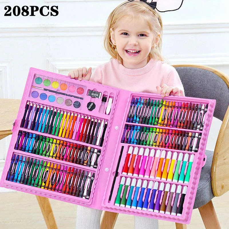 Набор для рисования детских игрушек, цветной карандаш, акварельные ручки для рисования, набор игрушек для рисования, маркеры, школьные принадлежности, подарки для детей - Цвет: 208 PCS Red