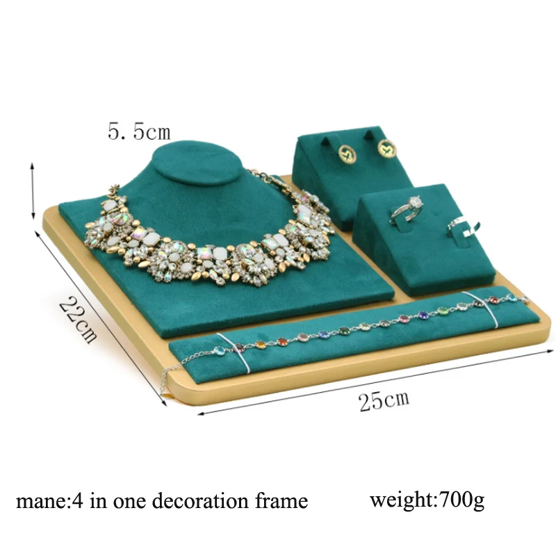 Top 4in 1Set Ornament Display Stand Green Microfiber Jewelry Earring Holder Necklace Bracelet Ring For Counter Jewellry Dispaly