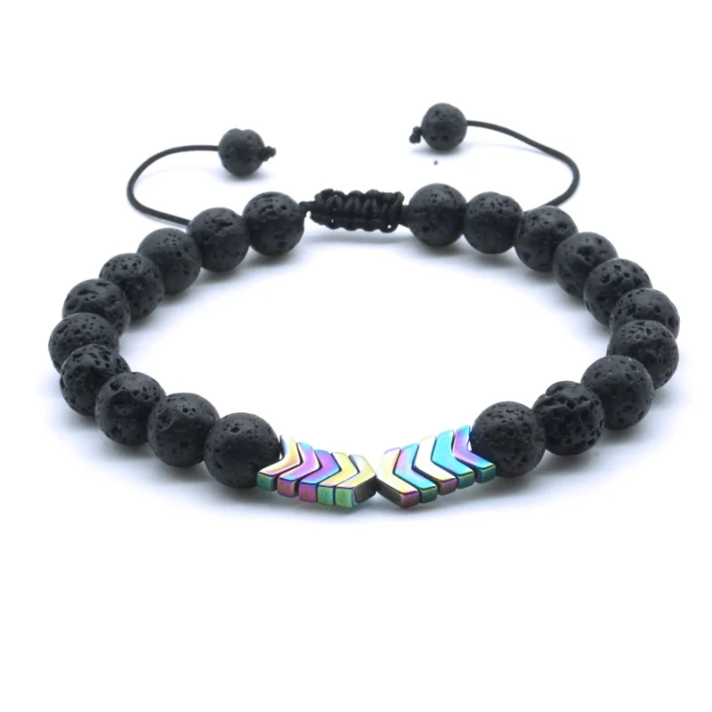 Braided Volcanic Lava Stone Essential Oil Diffuser Bracelets Bangle Healing Balance Yoga Arrow Beads Bracelet Men Women