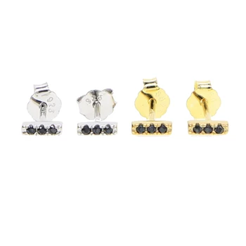 

Real 925 sterling silver drop shipping minimal jewelry stunning girl tiny bar pave black turquoises skinny bar stud earring gift