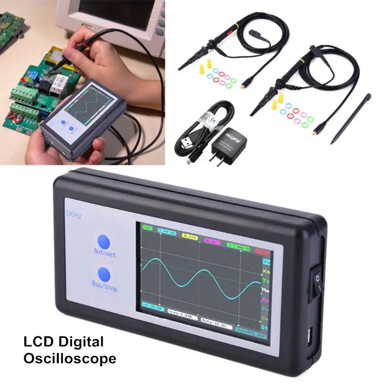 

Mini Pocket-Sized Handheld Touch Panel LCD Digital Oscilloscope igital Storage Virtual Oscilloscope 2 Channels