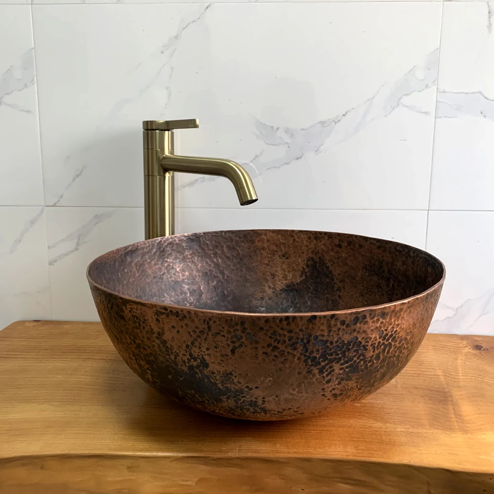 Round Copper Sinks Hand Hammered Restroom Basin Wash Bowl Home Improvement For Homestay Hotel Villas Nordic Stytle Gold Branze Bathroom Sinks Aliexpress