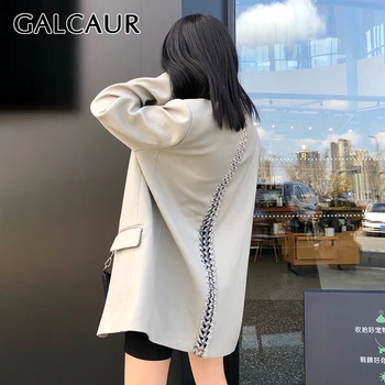

GALCAUR Casual Minimalist Blazer For Women Notched Long Sleeve Back Beading Black Suits Female 2020 Autumn Fashion New Clothes