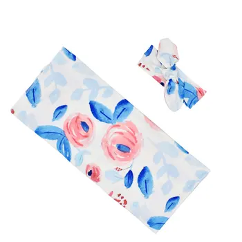 

Girl Boys Swaddle Blanket Headband Set Gift Daily Photography Props Wrap Newborn Baby Fashion Floral Print Sleeping Home Party