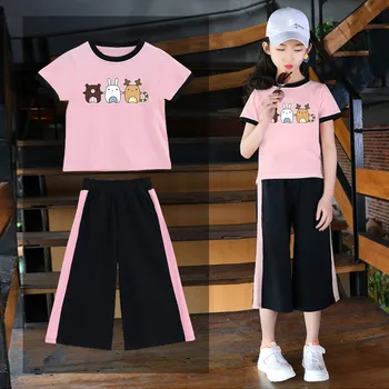 

Children's Clothing Summer Suit Short-sleeved Girls Two-piece Girls Teen Clothes Sports Set Teenage Christmas Outfits Kids