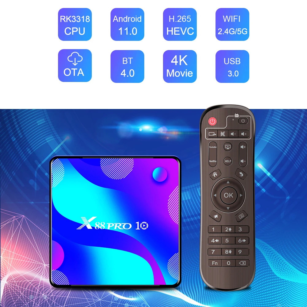  TV Box Android 13.0 RK3528 Quad-Core 64bit Cortex-A53 Chipset  X88Pro Smart TV Box 4GB RAM 64GB ROM Builtin 2.4G/5G WiFi and Bluetooth 5.0  Support 3D 8K H.265 Video : Electronics