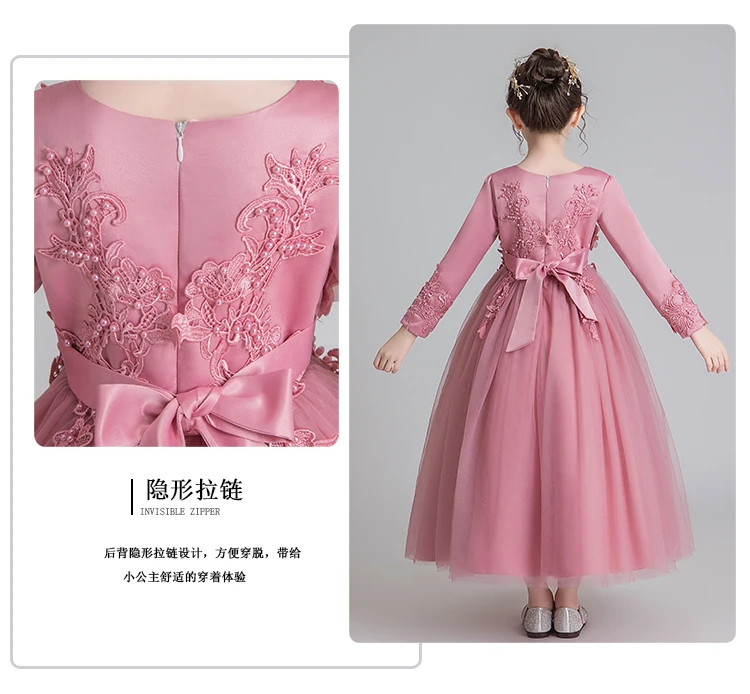Autumn and winter mesh gauze princess long-sleeved costume princess flower girl tutu dress wedding birthday party dress kids