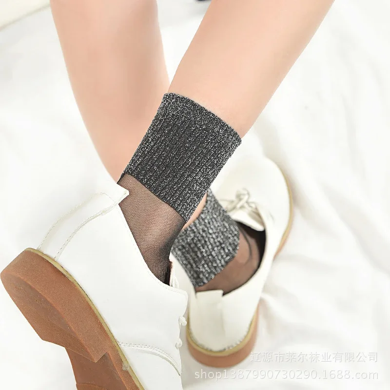 Кристальные носки золотые и серебряные шелковые женские носки серебряные лук тонкие женские носки