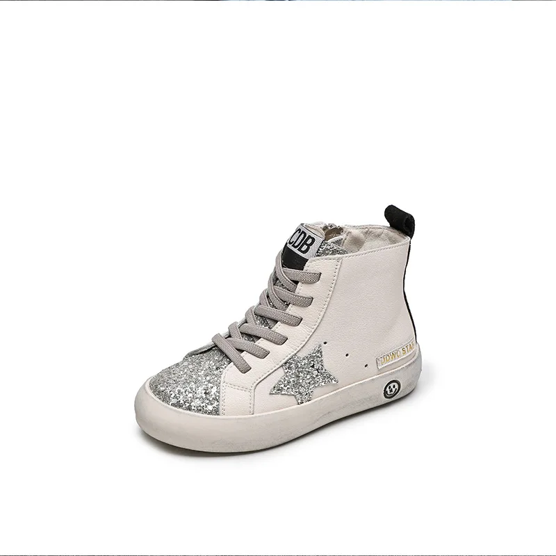 Sequin gray Новая модная детская обувь; сезон осень-зима детская повседневная обувь со звездами детская теплая обувь белого цвета на нескользящей подошве - Цвет: Sequin gray