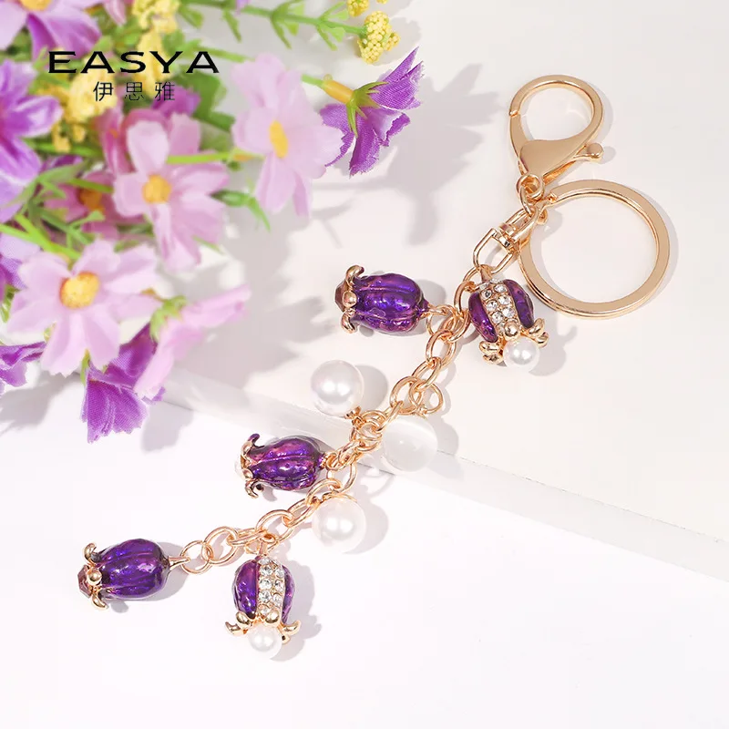 

Crystal Rhinestone Keychains For Women Handbag Distinguished Tulip Bead Rhinestone Keyrings Car Key Ring Holder Chaveiro Gifts