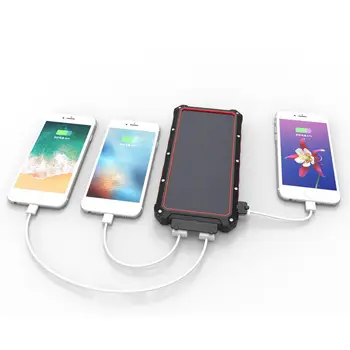 Solar Power Bank Batteria solare impermeabile da 20000 mAh 2 porte USB con caricatore esterno di tipo C Powerbank per smartphone