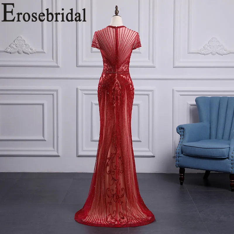 Erosebridal, сексуальное, иллюзионное, тело, Русалка, вечернее платье, длинное,, роскошное, украшенное бисером, платье со шлейфом, на молнии сзади
