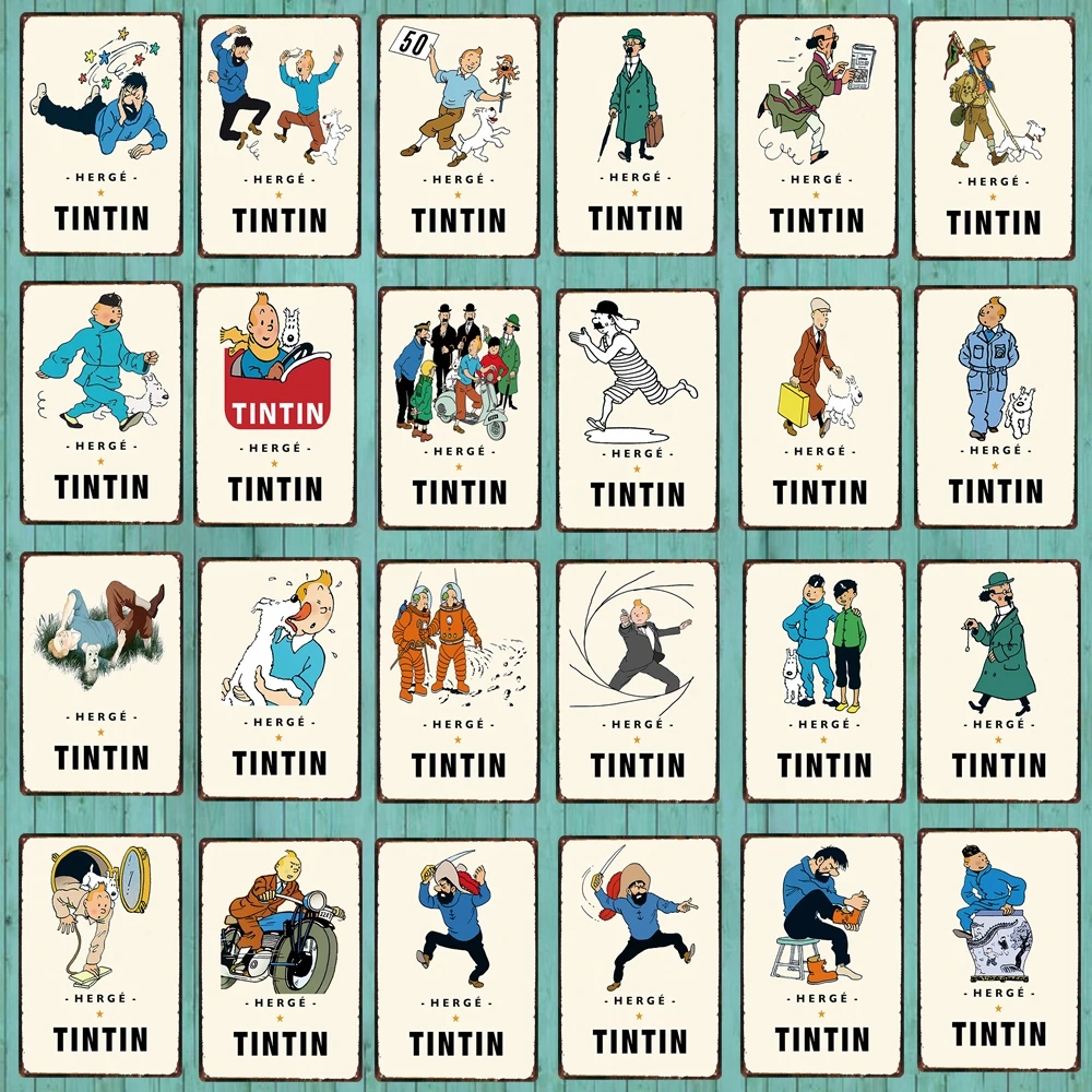 Adventures of Tintin Metal Sign Shabby Chic Vintage Style Cafe Wall Home Art Kids Room Decoration Unique Gift DU-5349A