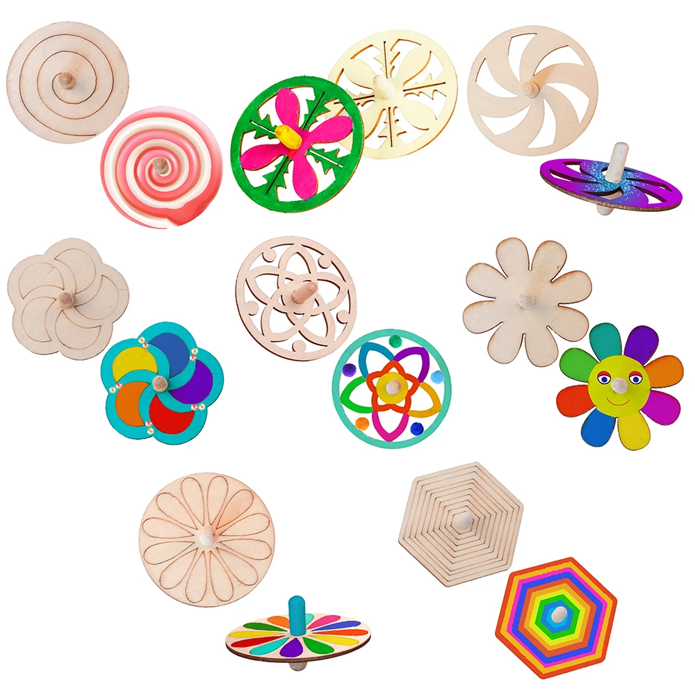 24/20pcs Children's Diy Painting Coloring Gyro Toys Wooden Spinning Tops DIY Wood Spin For Party Favors Education Games |