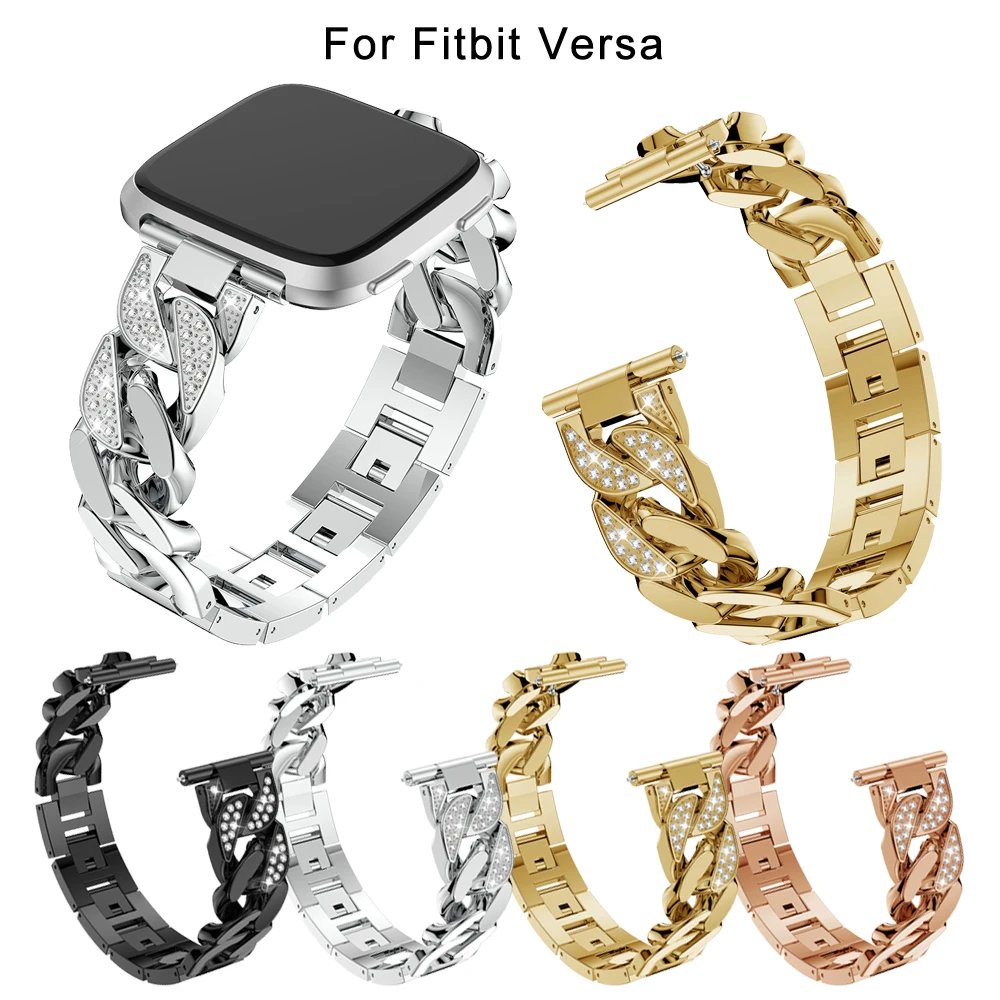 

Aluminum strap for Fitbit Versa fashion watch replacement wristband inlay single row chain for Fitbit Versa bracelet accessories