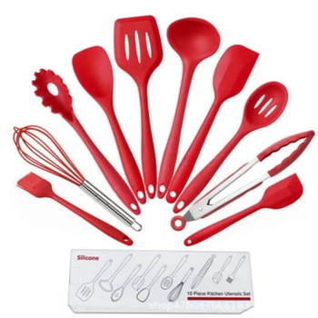 

10pc Kitchenware Heat Resistant Silicone Cooking Utensils Dinnerware Set Non-stick Baking Tools Spoon Kitchen Kichen Accessories