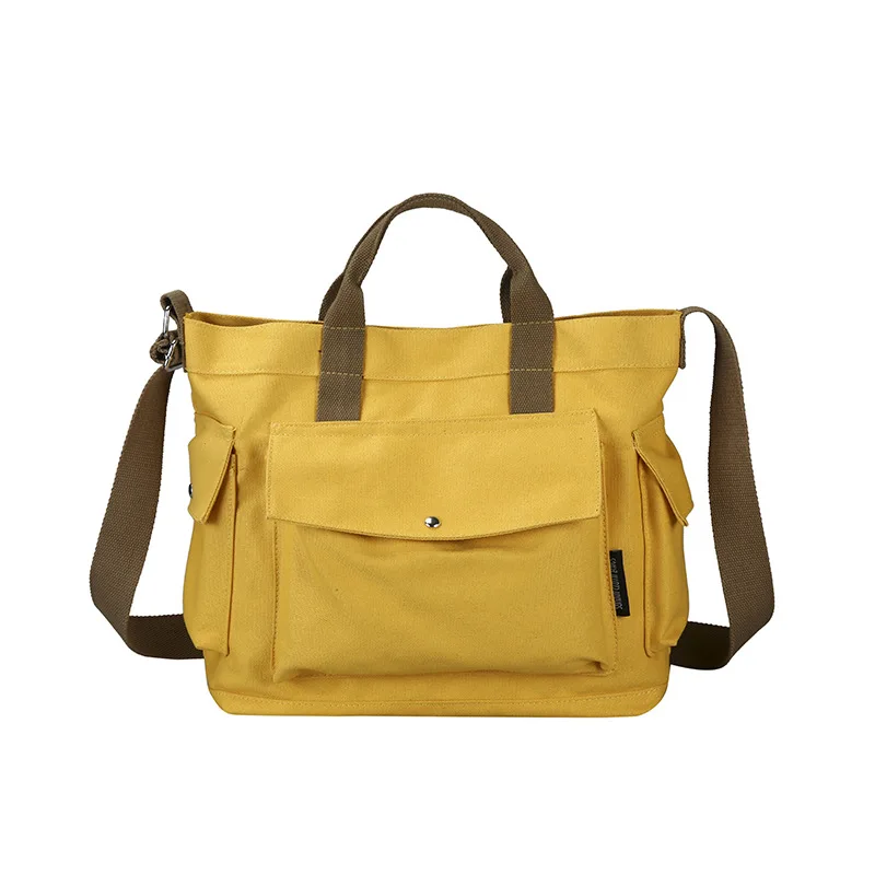

Solid Color Large Capacity Canvas Handbag Summer chu xing bao Hong Kong Style Unisex Fashion-Canvas Bag Oblique Bag School Bag