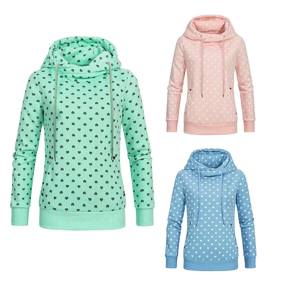 JAYCOSIN sports style fashion ladies pocket hooded sweatshirt casual heart-shaped printing sweatshirt daily birthday gift