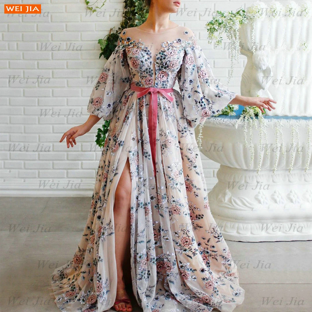 Vestidos bohemios De Fiesta para Vestido De Fiesta De Boda con cuello redondo, mangas largas, graduación, 2022|Vestidos graduación| - AliExpress