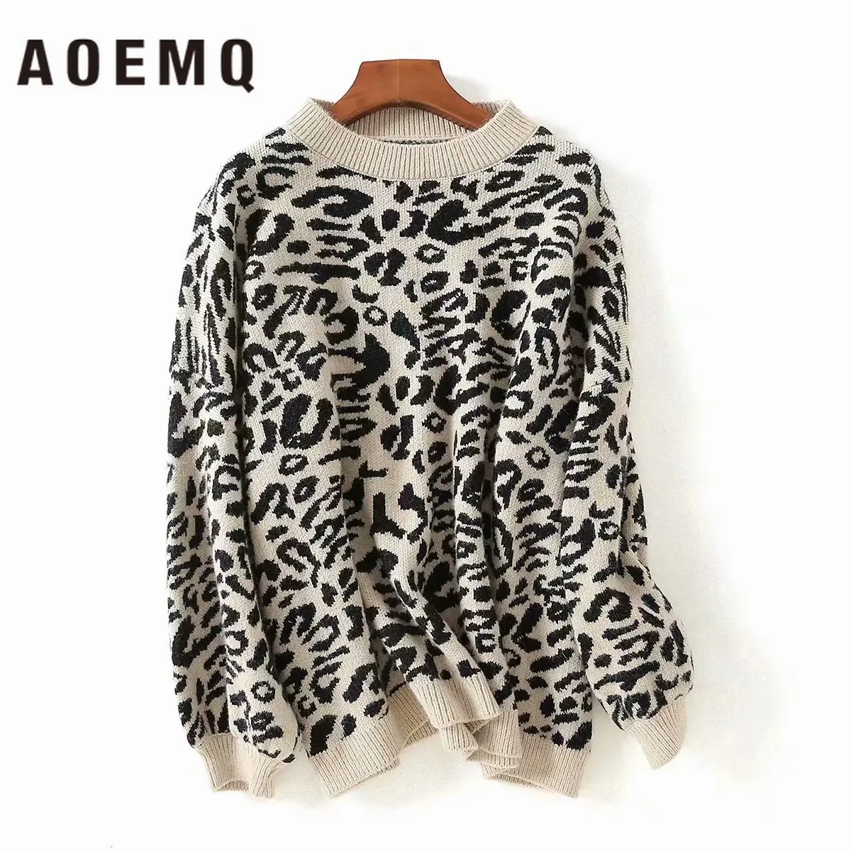 

AOEMQ Punk Fashion Sweaters 3 Colors Cow Pattern Print Wind Leopard Winter Sweaters O-Neck Crazy Animal Day Women Clothing