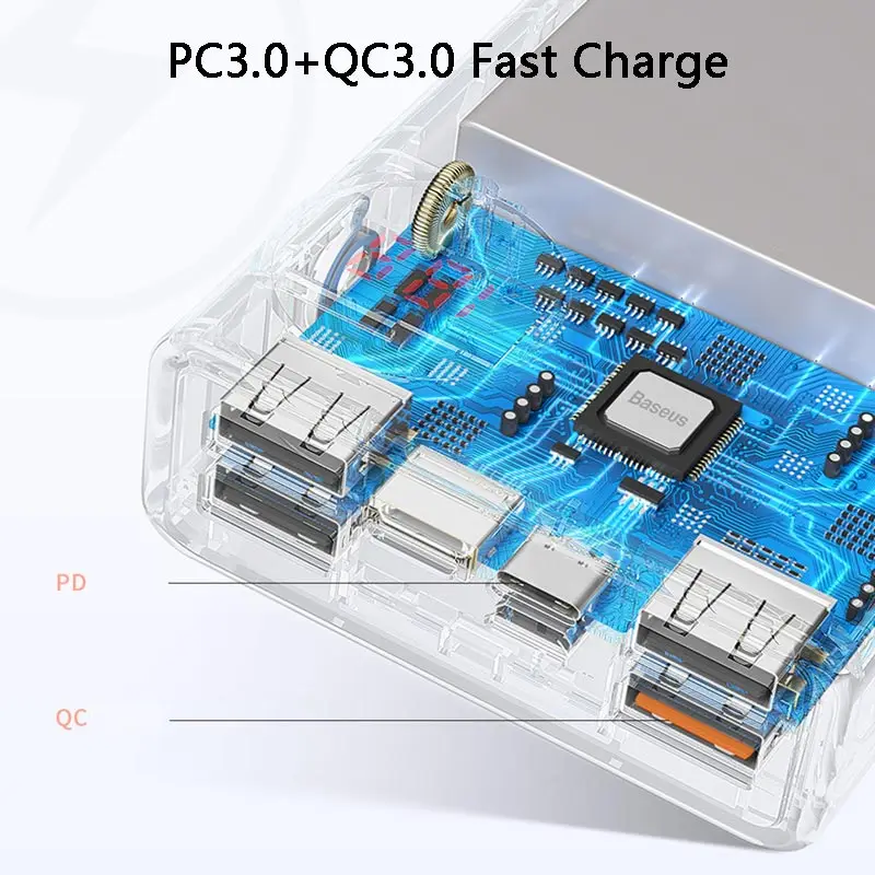 Внешний аккумулятор 30000 мАч PC3.0+ QC3.0 33 Вт Быстрая зарядка светодиодный цифровой дисплей Портативная зарядка внешний аккумулятор