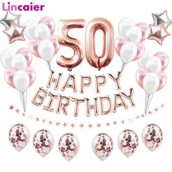 

38pcs 50th Birthday Rose Gold Happy Birthday Balloons Birthday Party Decorations Adult 50 Birthday Anniversary Decor Supplies