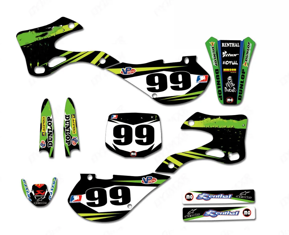 Grafica di sfondo Decal kit Adesivi for moto Grafica Sfondi Sfondi Decalcomanie Kit for Kawasaki KX125 KX250 2003 2004 2005 2006 2007 2008 KX 125 KX 250