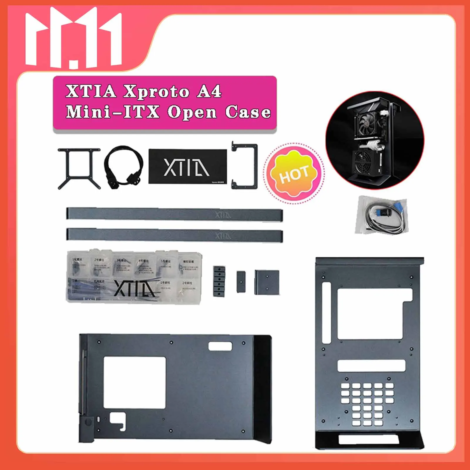 XTIA Xproto A4 Mini-ITX Open Case Mini Tower Case Dark Grey Computer Case