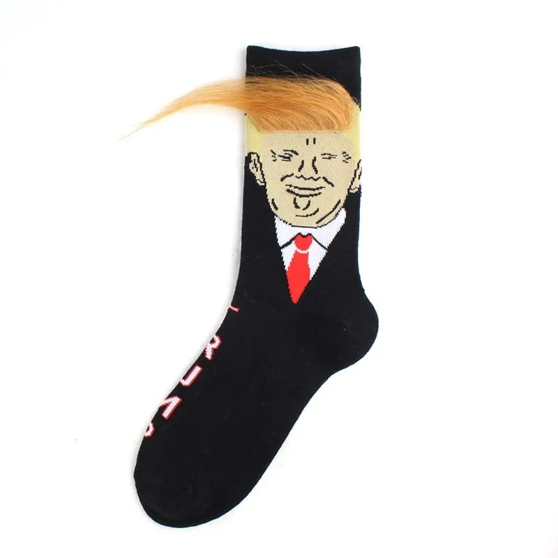 Носки в стиле «Дональд Трамп», унисекс, Забавный принт, повседневные носки для взрослых, 3D, накладные волосы, гольфы,, носки в стиле «хип-хоп» для счастливых мужчин