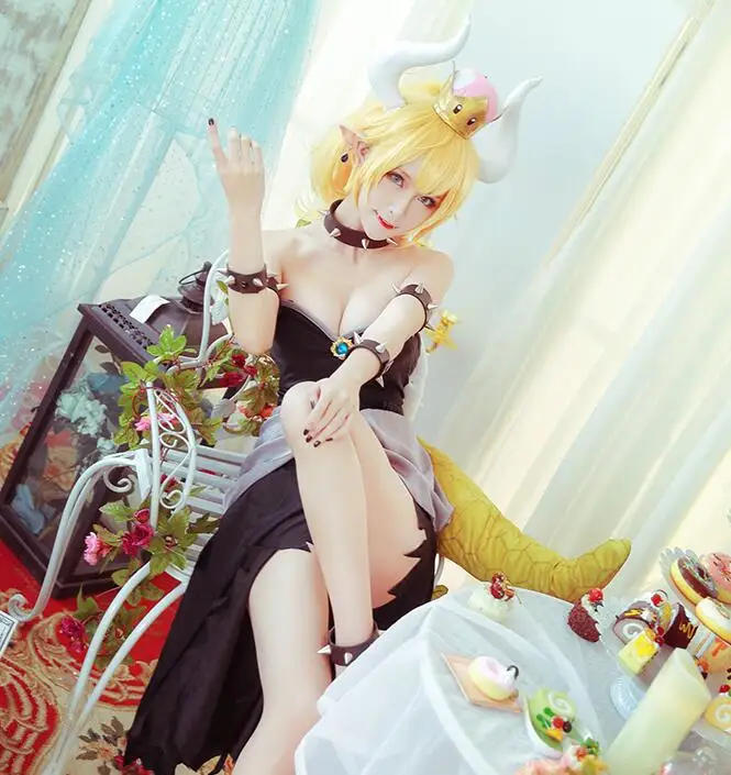 Длинное платье для косплея принцессы Боузер персиковый Kuppa Koopa принцесса король