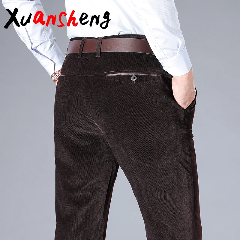 Preise Mittleren alters männer cord casual hosen klassische mode business gerade hohe taille große größe breite bein hosen lange casual hosen