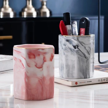 

Ceramics Pen Holder Makeup Brush Holder Phnom Marbled Stationery Eyebrow Pencil Makeup Brush Storage Box Home Office Organizer