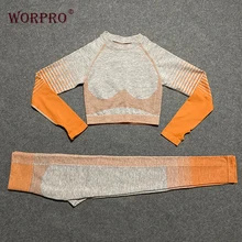 Комплект для йоги, с длинным рукавом, 2 предмета, комплект для тренировок, для фитнеса, спортзала, бесшовная одежда для женщин, комплект одежды для активного отдыха, спортивная одежда для женщин, спортивный костюм