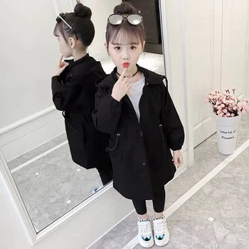 

2 Colors Fashion Children Girls Jackets Outwear 2019 Spring Autumn New Style Girls Thick Coat Hooded Warm Long Outwear Age 4-13