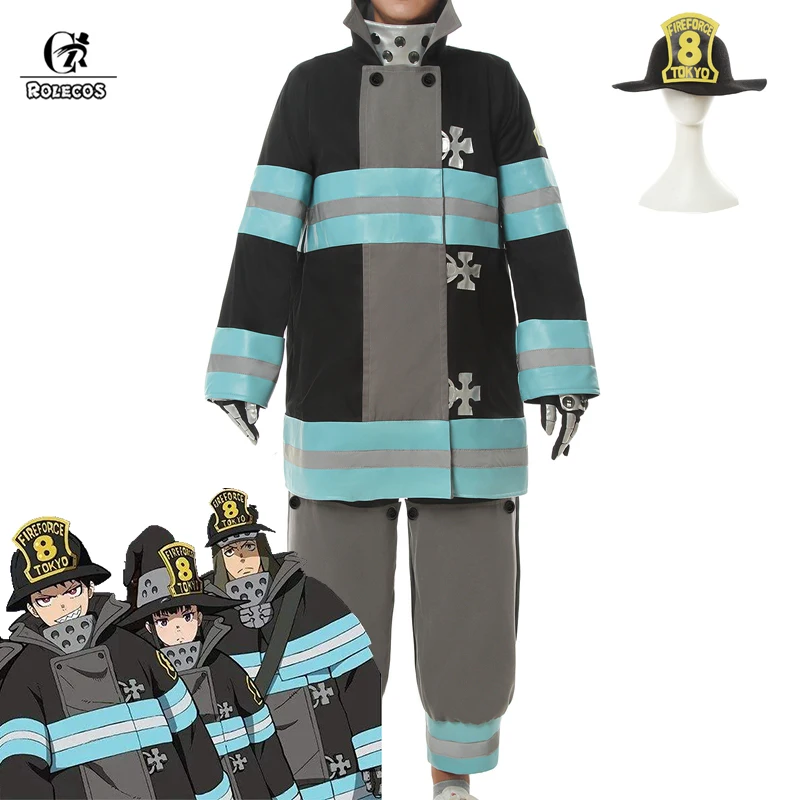 

ROLECOS Fire Force Anime Cosplay Costume Enen no Shouboutai Shinra Cosplay Tamaki Arthur Hat Men Costume Firefighter Uniform
