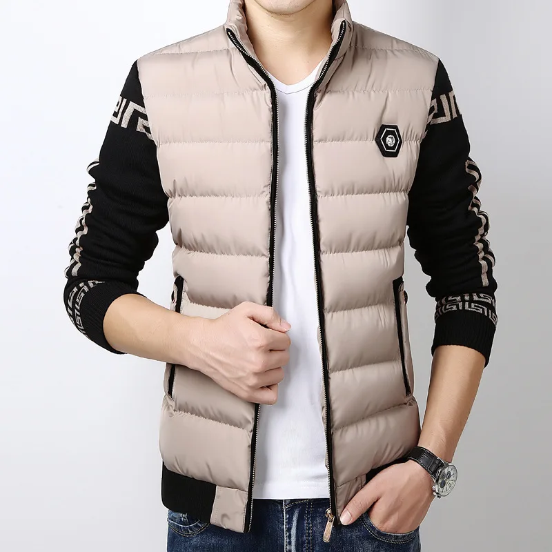 

Мужская зимняя куртка в Корейском стиле, приталенная, бархатная, с хлопковой подкладкой, стеганая куртка, новый стиль, вязанный рукав