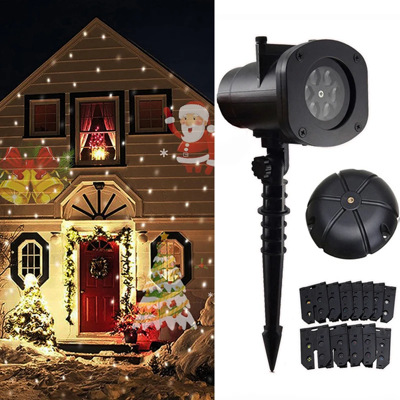 

Christmas Halloween Party Decorative Projector Light Santa Claus Snowflakes 12 Slides Dynamic Patterns Projection Light