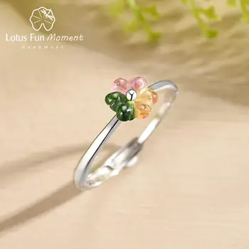 

Lotus Fun Natural Tourmaline Gemstone Handmade Multicolor Flower Ring Real 925 Sterling Silver Fine Jewelry Rings for Women Gift