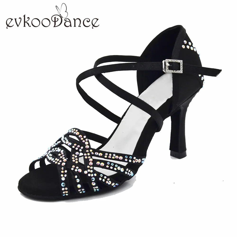 Evkoo dance Zapatos De Baile Professional; черные женские танцевальные туфли; обувь для сальсы на высоком каблуке; обувь для латинских бальных танцев для женщин; Evkoo-551