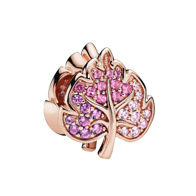 Pave Leaf Charm Новинка, бусины из стерлингового серебра 925, сверкающий проложенный лист, шарм, подходит для браслета, браслета, ожерелья, для женщин, сделай сам, ювелирное изделие - Цвет: Pave Leaf Charm
