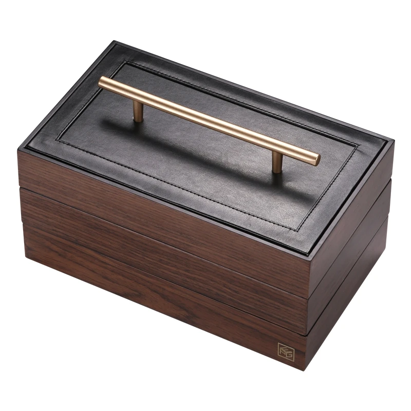 

Wooden Jewelry Packaging Box with Handle Three-Layer Storage Jewelry Organizer Carrying Cases Women Rings Necklace Box