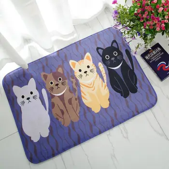 

Cat Family Kitchen Bathroom Door Carpet Floor Mat Flannel Water-absorbing Non-slip Cartoon Door Mat Foot Mat Anti-skid Mat