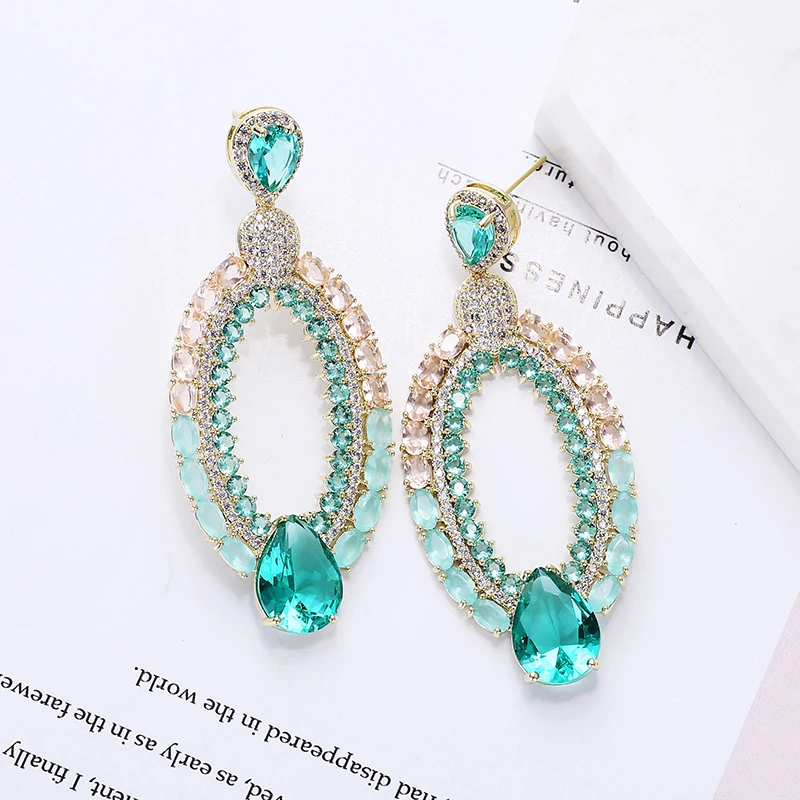 

Luxury Geometric Zirconia Earrings Large Water Drop CZ Stone Micro-inlay Dubai Brilliant Wedding Elegant Jewelry XIUMEIYIZU New