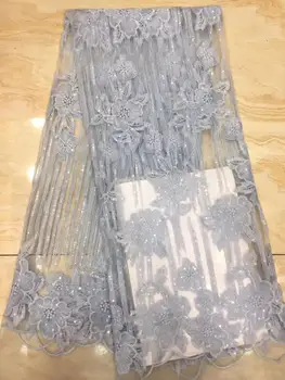 

African Lace Fabric sky blue High Quality Lace beads sequins French Tulle Lace Fabric With sequins Party African Lace Material