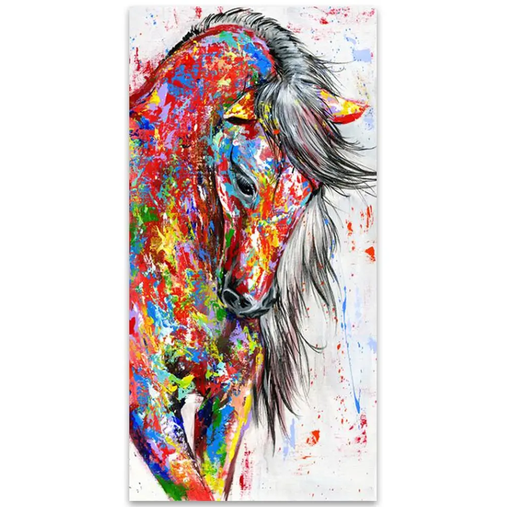 Big Large Size Oil Painting Animal Wall Art Pictures for Living Room Home Decor Canvas Running Red Horse No Frame