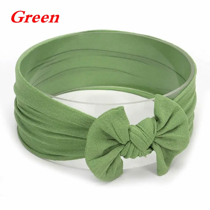 Green Широкая нейлоновая повязка на голову с бантом для маленьких девочек; повязка на голову с узлом; один размер; подходит для большинства; 18 цветов; 72XC - Цвет: Green