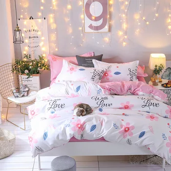 

Fresh Printed Bedding 4Pcs Set Comfortable Pillowcase Soft Bed Sheet Duvet Cover Four Piece Set Home Textile Products