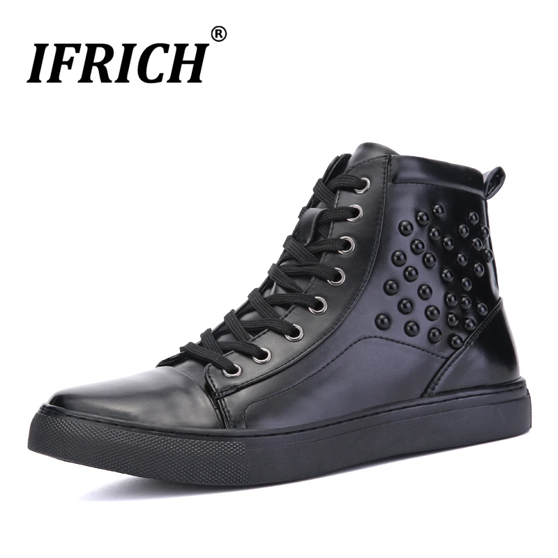 

Autumn Flats Men Casual Shoes Black Sneakers Men High Top Leather Zip Young Casual Shoes Rubber Sole Men Walking Shoe Size 38-43