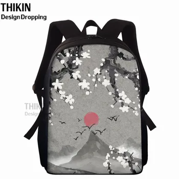 

THIKIN Ink Painting Bamboo Printing School Bags College Girls Boys Casual Backpacks Capacity Durable School 15inch Book Bagpacks